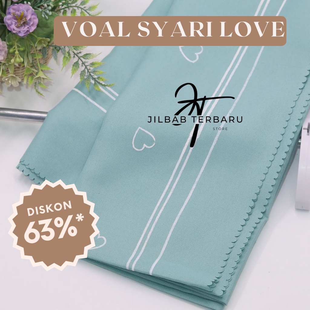 Jilbab Voal Syari Love / Kerudung Segiempat Syari Motif Love / Hijab Syari Segi Empat Bahan Voal Motif Love