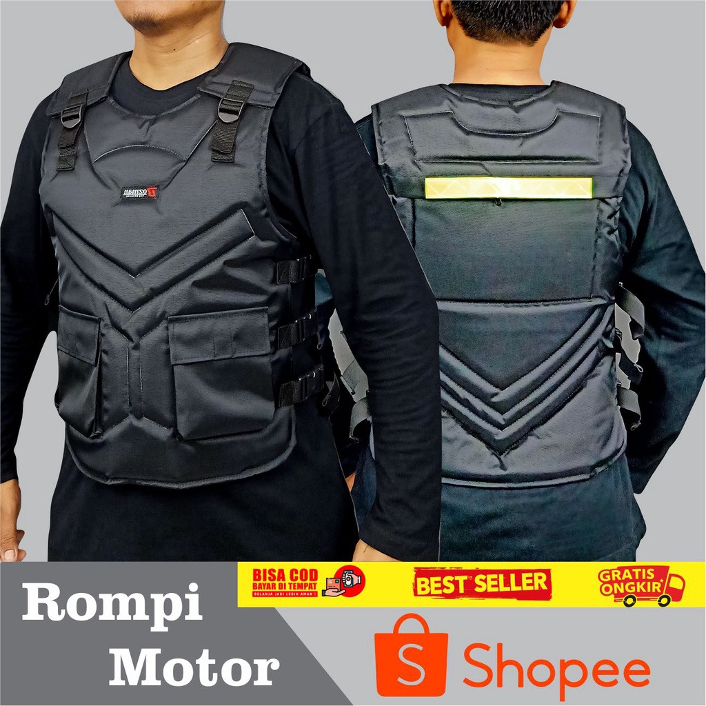 Rompi Motor Keren Cocok Untuk Touring Pelindung Dada Anti Angin Body Protector-Cordura Black