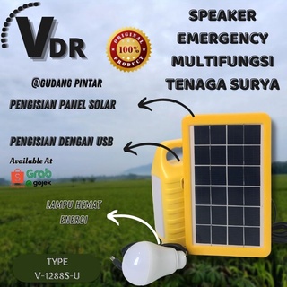 Speaker Mini Aktif Portable Radio Tenaga Surya VDR V 1288S U Lampu Bohlam Emergency