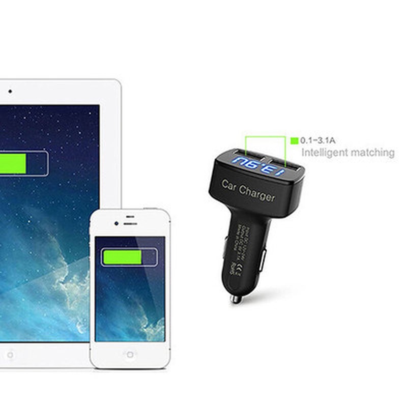 (3.1A) Adaptor Charger Mobil Universal Dengan Dua Port Usb + Tampilan Voltmeter Digital Led Untuk Huawei Xiaomi Samsung Iphone Tablet