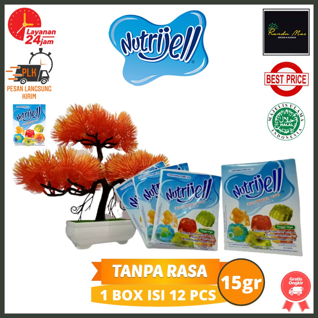 Nutrijell Agar Plain Tanpa Rasa 15gr Nutrijel 1 Box Isi 12 Sachet Agar-Agar Jelly Powder Ekonomis Murah