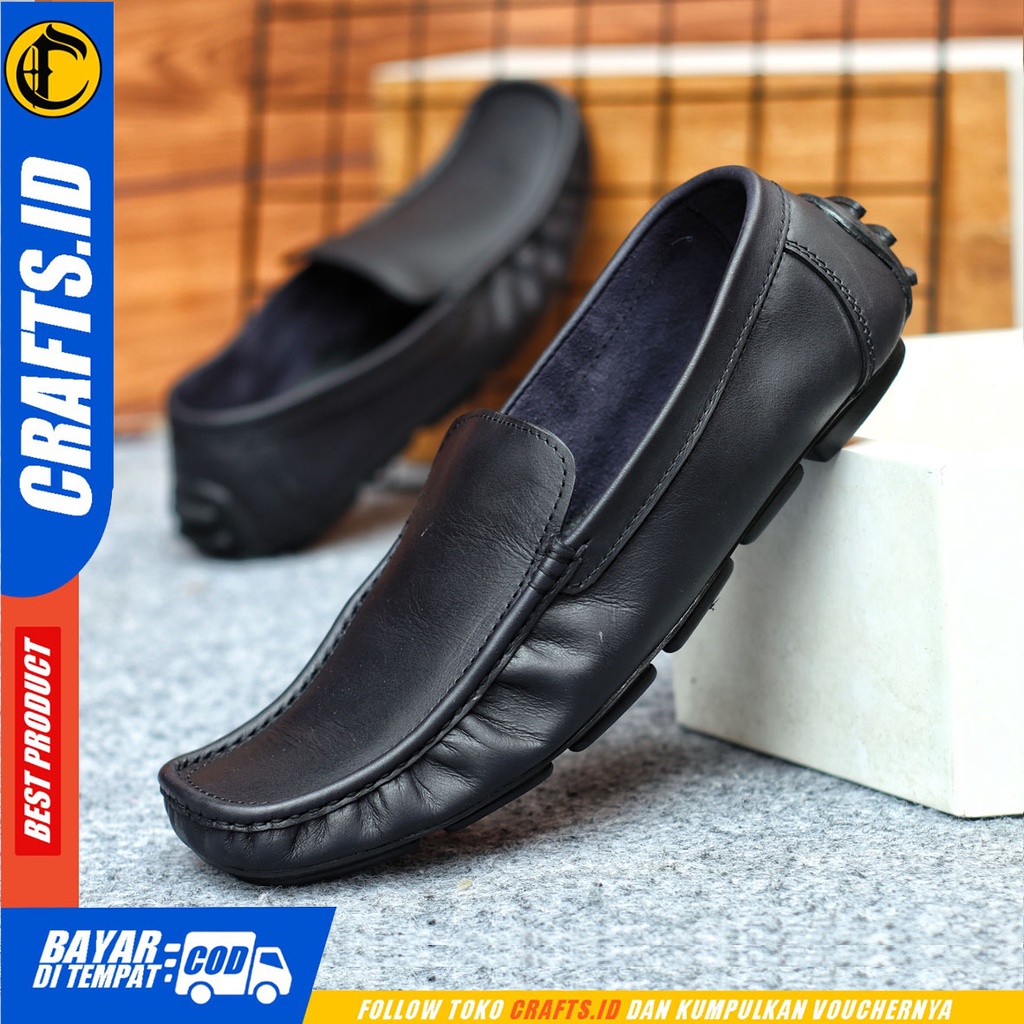 Sepatu Slip On Pria Sepatu Casual Pria Kulit Asli Kerja Kantor Kuliah Kondangan Sepatu Slop Pria Sepatu Hitam Pria CRAFT DALSEM