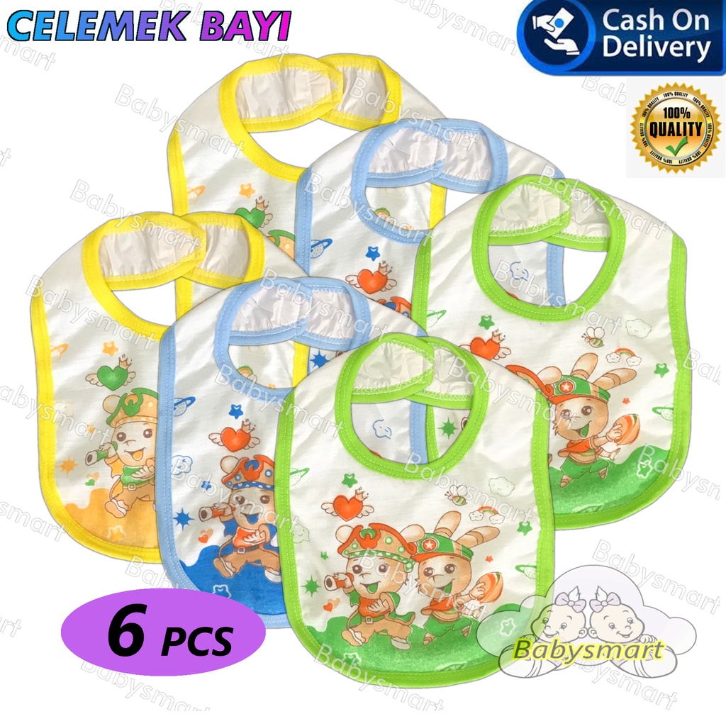 Babysmart - 6 Pcs Celemek makan bayi/Slaber Bayi/Tatakan iler liur/Tatakan Makan Bayi Motif Sablon