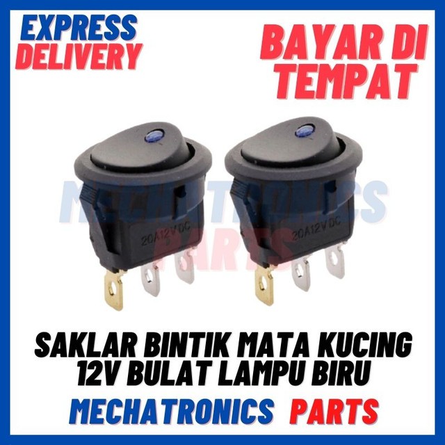 [SWI-9082] SAKLAR BINTIK MATA KUCING ROUND CAT EYE SWITCH 20MM 12V BULAT LAMPU BIRU