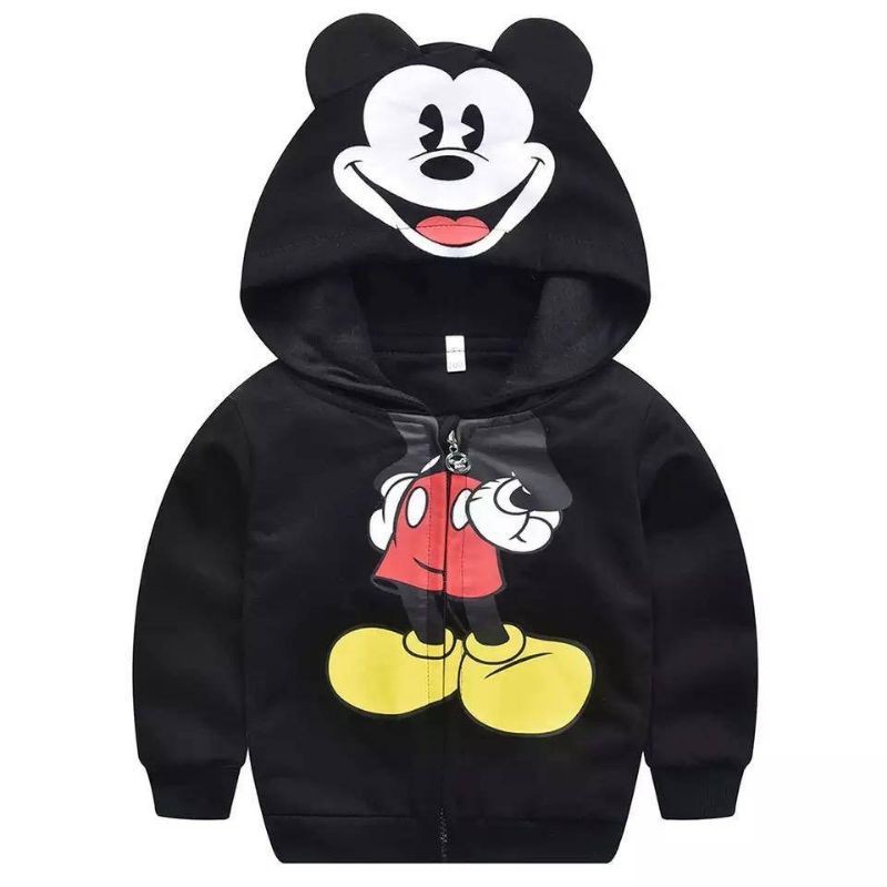 BPS COD Jaket Anak KID MICKEY mouse tikus abu hitam sablon kids 3-5 tahun-Babyterry Hitam