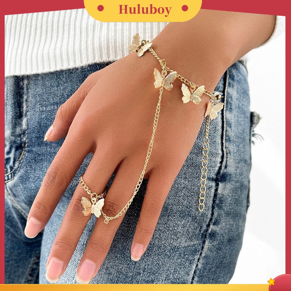 Hu Hu Hu Hu Hu Alat Bantu Pasang Kacamata♡ Gelang Cincin Jari Bentuk Kupu-Kupu Bahan Stainless Warna Solid Untuk Wanita