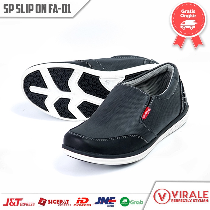 Sepatu Slip On Pria Virale Kekinian Murah FA 001 GREY