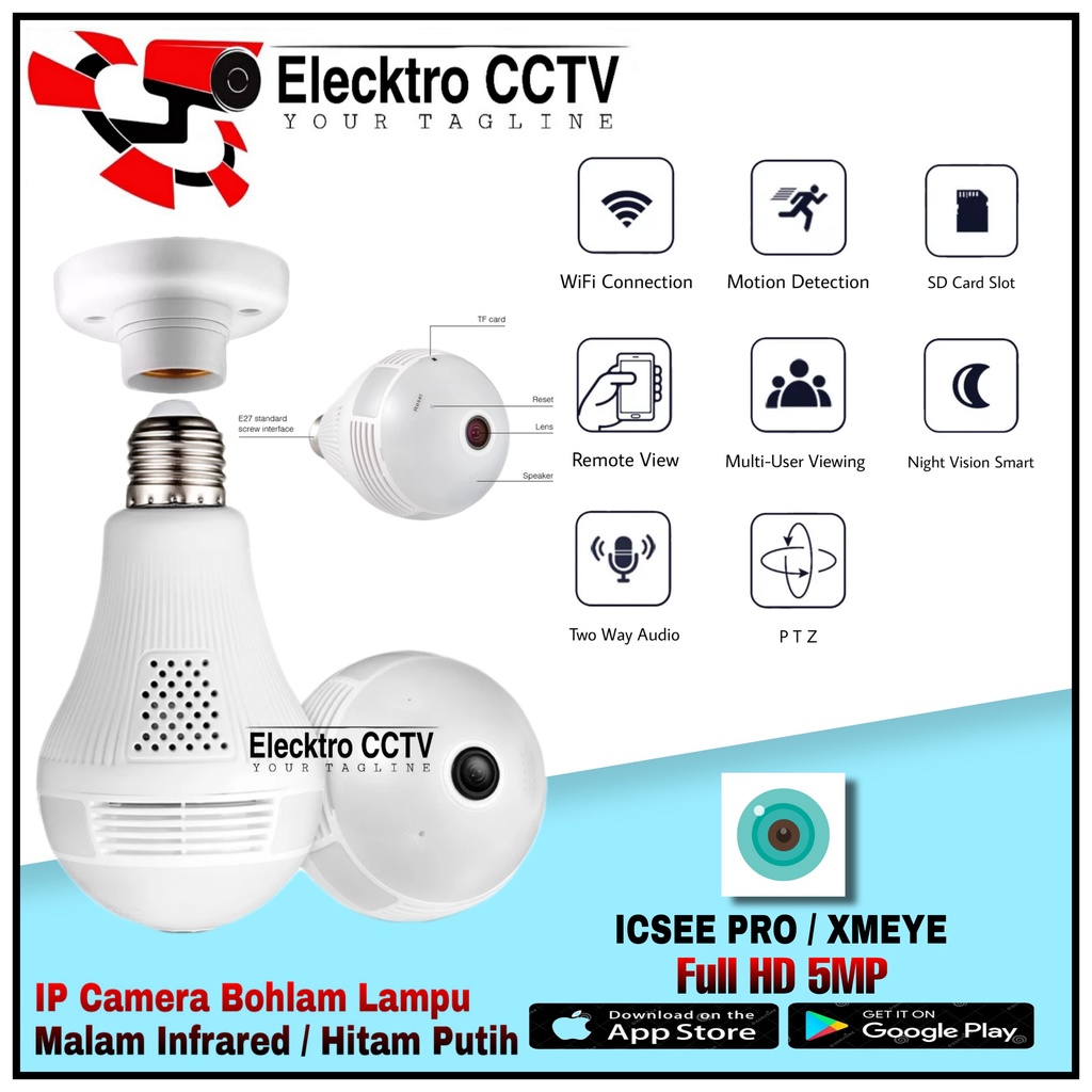 IP CAM Bohlam 360 / IP Camera 360 Bohlam ICSEE 1080P Bentuk Bola Lampu