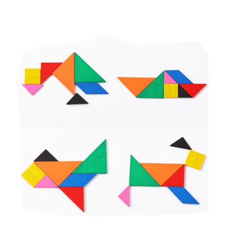 1 Set Puzzle Jigsaw Tangram Diy Bahan Kayu Warna-Warni Untuk Edukasi