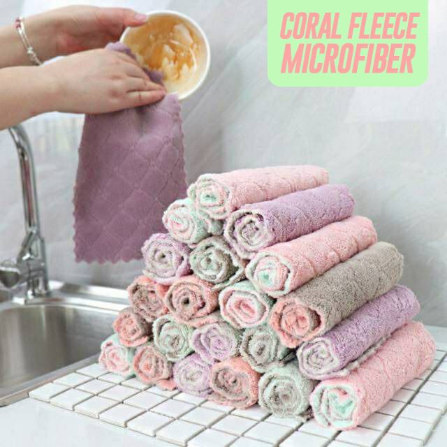 KAIN LAP PIRING ANTI MINYAK TEBAL / KAIN LAP MICROFIBER DAPUR LAP CUCI PIRING GELAS CORAL FLEECE