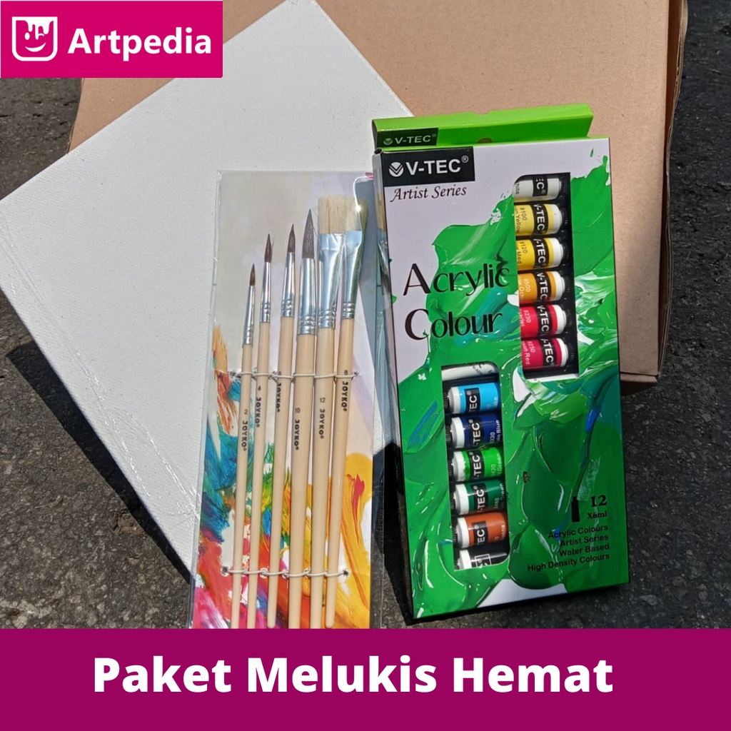 

Hampers Paket Melukis Hemat - Kreasiku Kanvas 20 x 20 + Kuas Set 6 + Cat Arilik - painting kit - paket kreasi