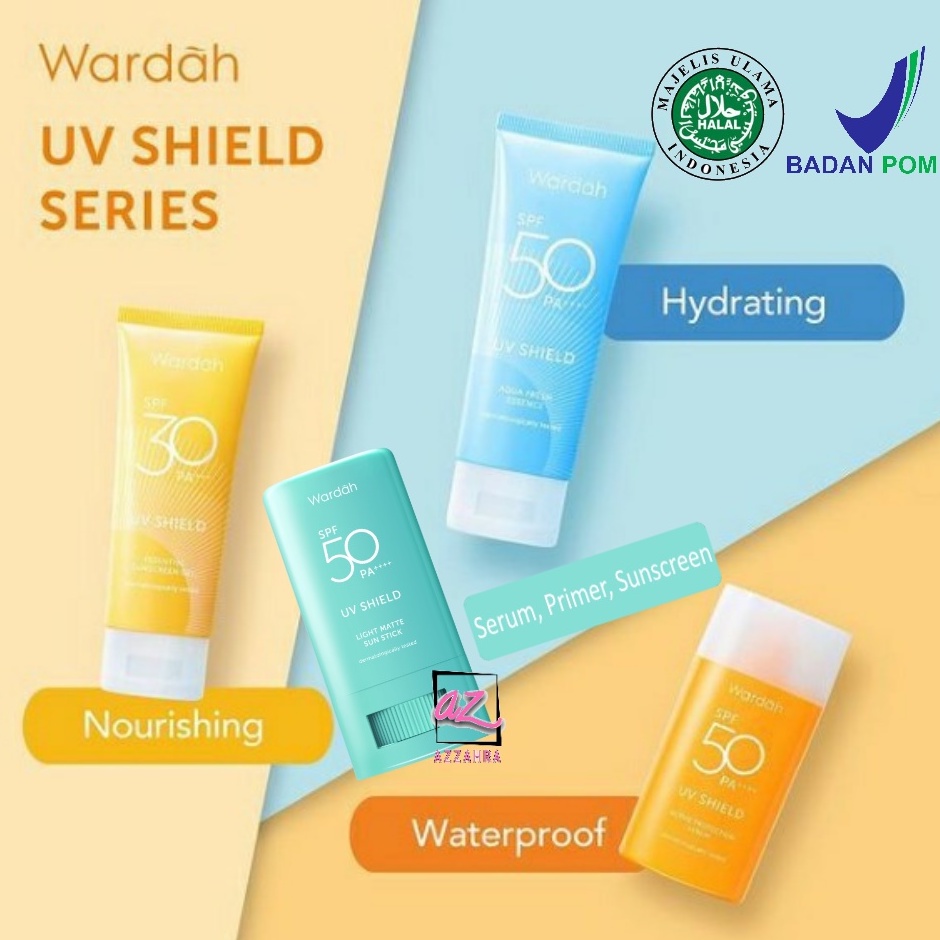 WARDAH UV SHIELD SERIES | Sun Stick SPF 50 | Essential Sunscreen Gel SPF 30 | Aqua Fresh Essence SPF 50 | Active Protection Serum SPF 50