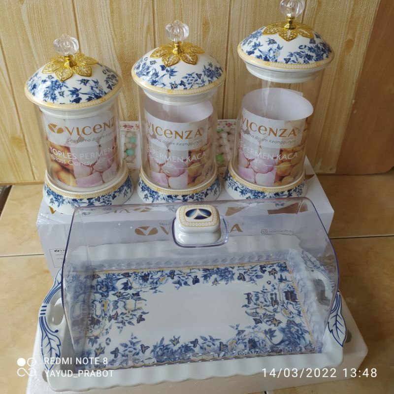 satu paket toples dan tempat kue basah vicenza motif ayana