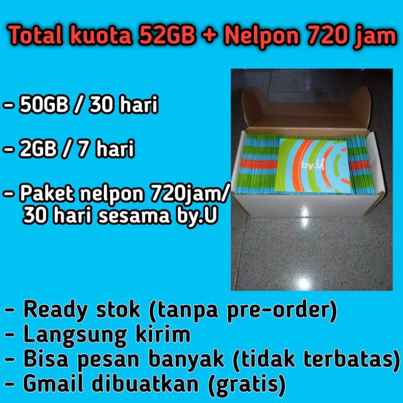 COD Kartu perdana by.U telkomsel internet murah  52GB + paket nelpon 720 jam