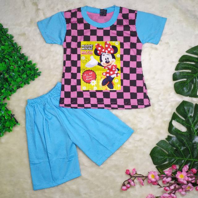 Ss#294 Baju Setelan Anak Perempuan size 6-10tahun Led Nyala Motif Catur / Pakaian Anak Perempuan