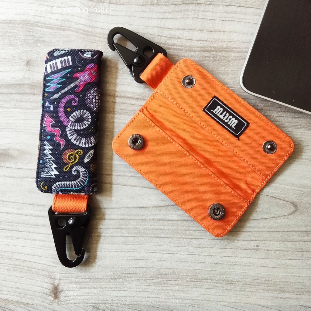 Dompet STNK Motor Mobil Orange Motif Gantungan Kunci Hook Carabiner |WSGK01