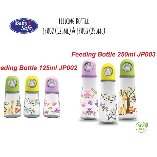 BABY SAFE Feeding Bottle 125ml JP002 &amp; 250ml JP003 (Botol Minum Susu Anak Bayi)