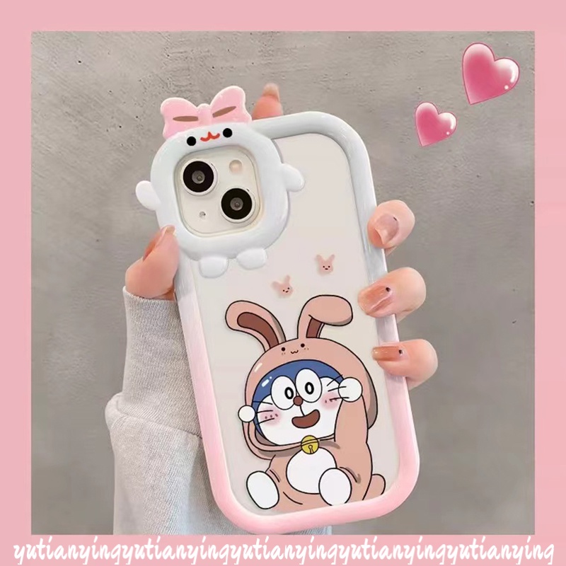 Kartun Doraemon Couple Case Oppo A17 A15 A54 A57 2022 A55 A3s A7 A5s A12 A53 A33 A76 A96 A17K Reno 4F 5F 5 7 A74 A95 A16K A52 A16 A5 A9 A31 A16s 3D Bow-knot Little Monster Cover
