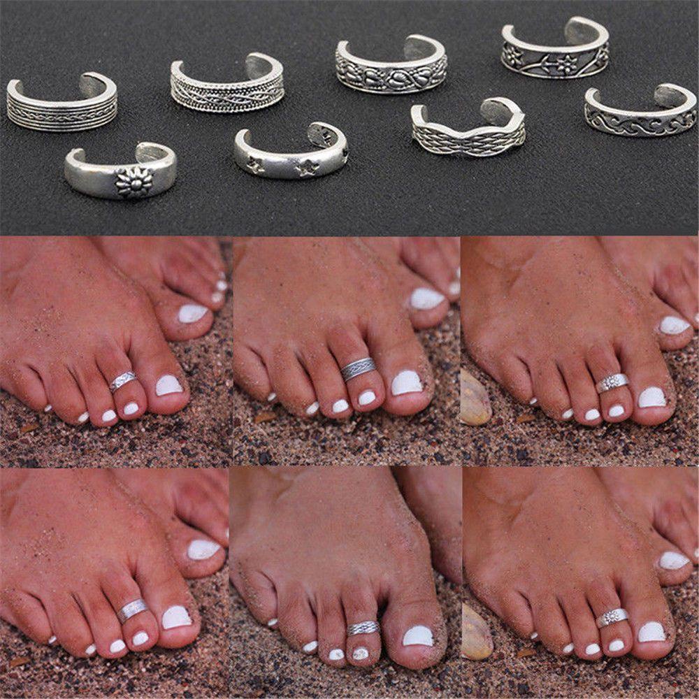 Solighter 8PCs/Set Toe Ring Set Perhiasan Pantai Bohemian Wanita Baru