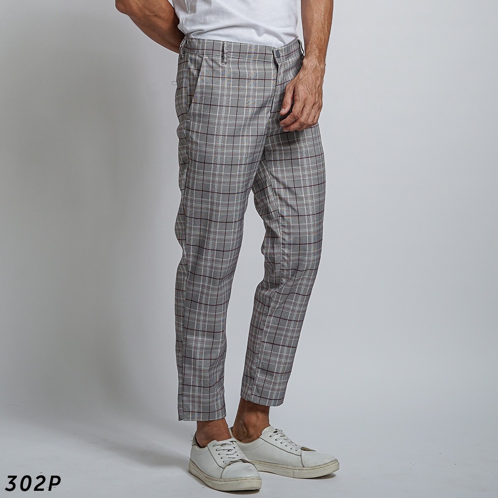 HSRM Celana Cullen Tartan Ankle Pants Grey Maroon 302 P