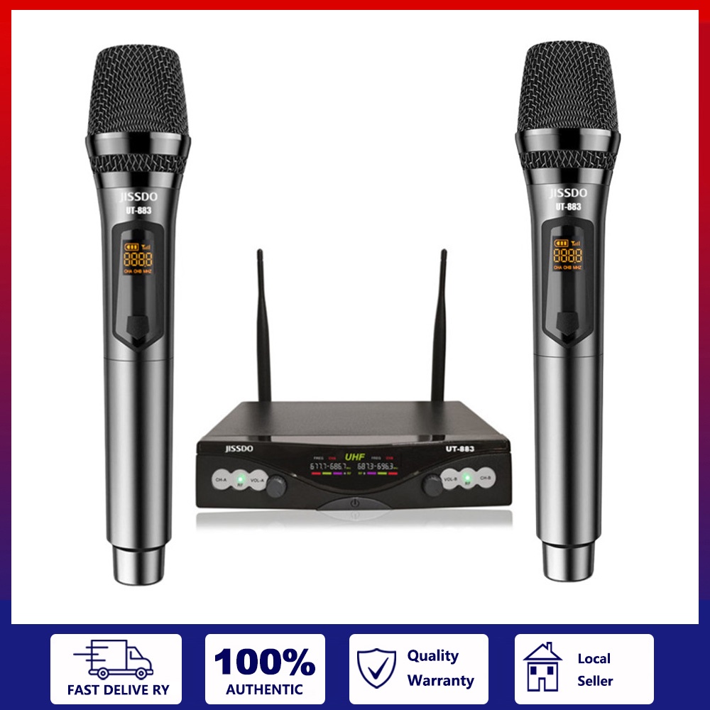 Professional Heavy Duty Dual Wireless Microphone System UT-883 UHF Dual Handheld Mic For Home One