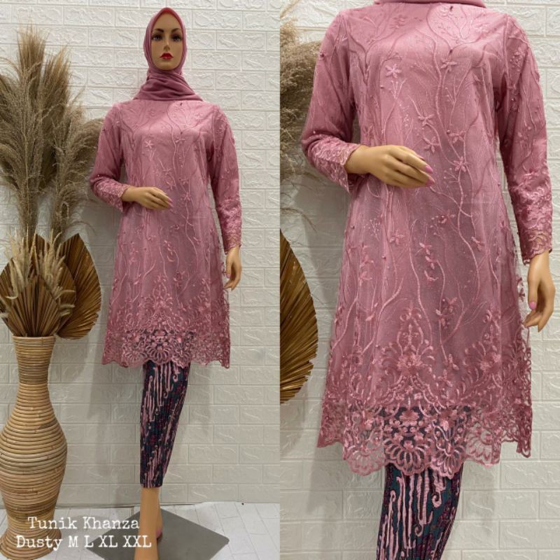 JAN&gt; STELAN TUNIK KHANZA - KEBAYA TUNIK FASHION MODERN - BAJU KEBAYA OOTD PESTA DAN KONDANGAN CANTIK