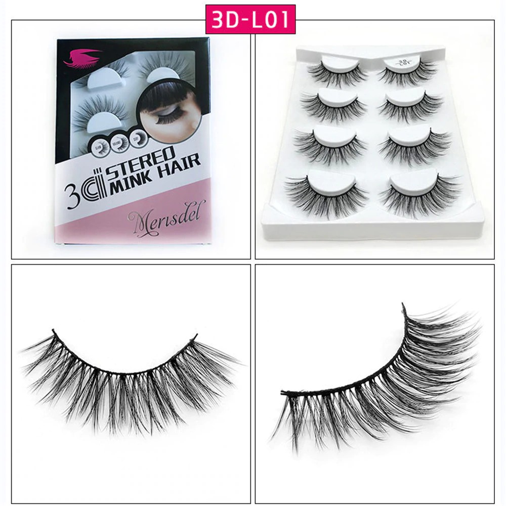 BEBAS ONGKIR 4 Pairs Natural False Eyelashes Fake Lashes Long Makeup 3d Mink Lashes Eyelash