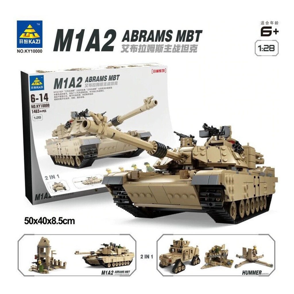 Kazi 2in1 Brick Tank M1A2 ABRAMS HUMMER Building Block Mainan Balok 1463 Pieces