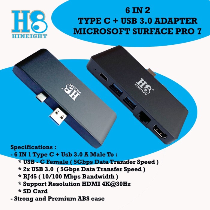 Docking 6 In 2 Exclusive For Surface Pro 7 (HINEIGHT(H8)) - H8-TCDS7S/B