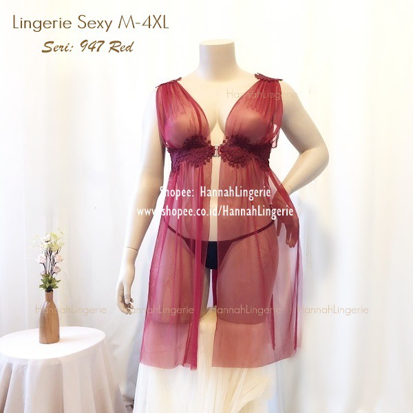 M-4XL Lingerie BIGSIZE Original Hannah Baju Tidur Transparan M L XL XXL 3XL 4XL Jumbo Big Size 947