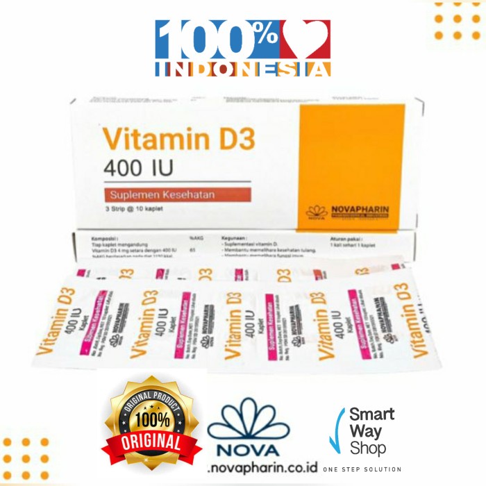 Vitamin D3 400iu Novapharin 1 Box isi 30 Kaplet ORI Harga Distributor - D3 400IU NOVA