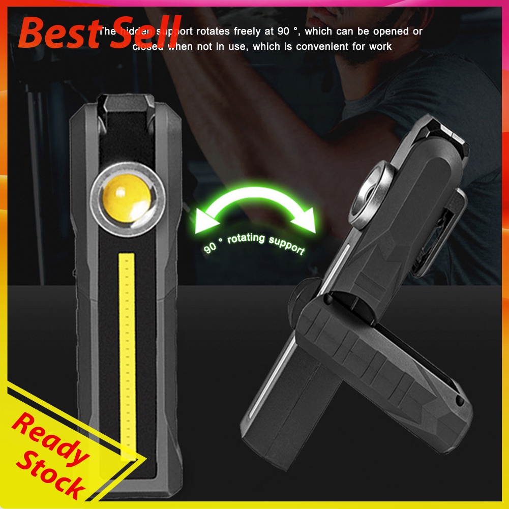 Portable LED+COB Folding Round Flashlight USB Rechargeable Car Repair Torch