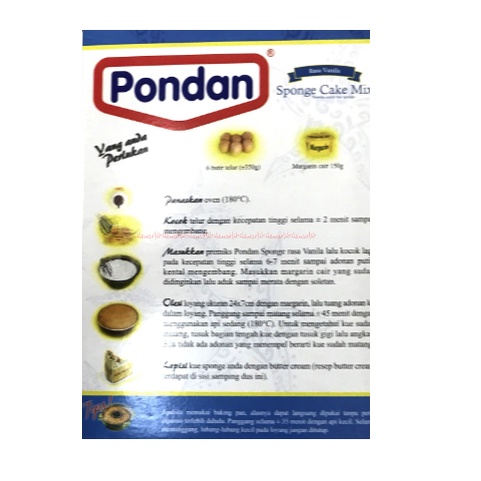 Pondan Sponge Cake Mix 400gr Rasa Vanilla Vanila Tepung Instan Membuat Kue Bolu Spon Kek Vanila Premiks Instan Pandan