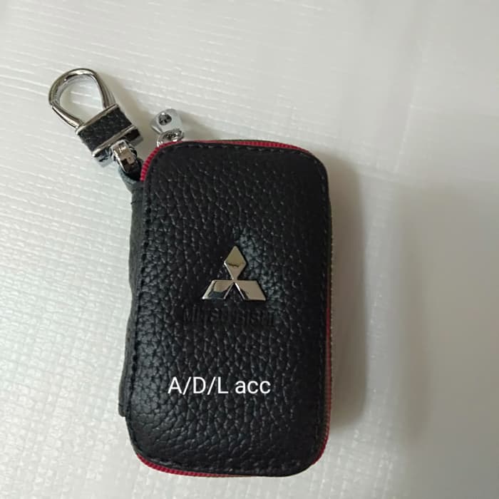 Dompet KULIT Stnk plus gantungan REMOTE kunci MOBIL logo mitsubishi warna hitam