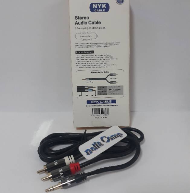 NYK Kabel Audio 3.5mm to 2x RCA Aux 3.5 mm Cable audio stereo 1.5M/kabel Aux 1.5m