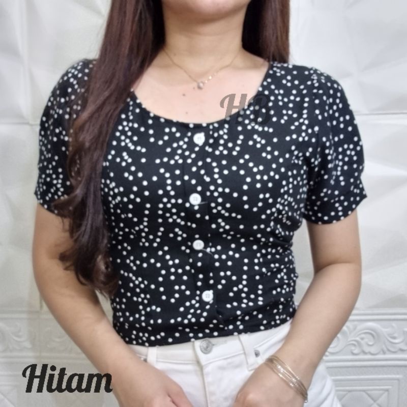 HAWAIIAN BANANA - ATASAN WANITA CROP TOP POLKA PUFF BANGKOK / ATASAN IMPORT BANGKOK