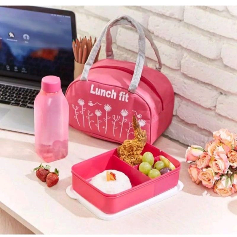 Kotak makan set / lunch fit komplit / lunch box flowers