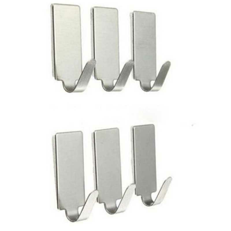 Gantungan Pengait Serbaguna Adhesive Dinding Stainless Gantungan Baju Lap Celana Langsung Tempel (1 Set 6 pcs)