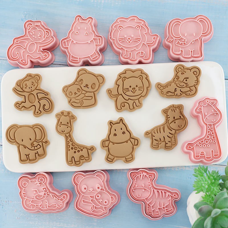 set 8pcs Plastic Cookie cutter press- cute Animal Zoo / cetakan kue kering