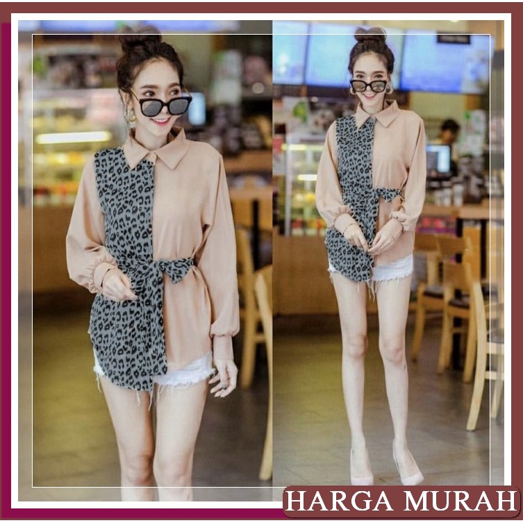 Pgmta Atasan Murah Khusus Grosir Min 6 Atasan Kekinian Wanita Len RP967 Kemeja Coksu Macan Abu [Baj