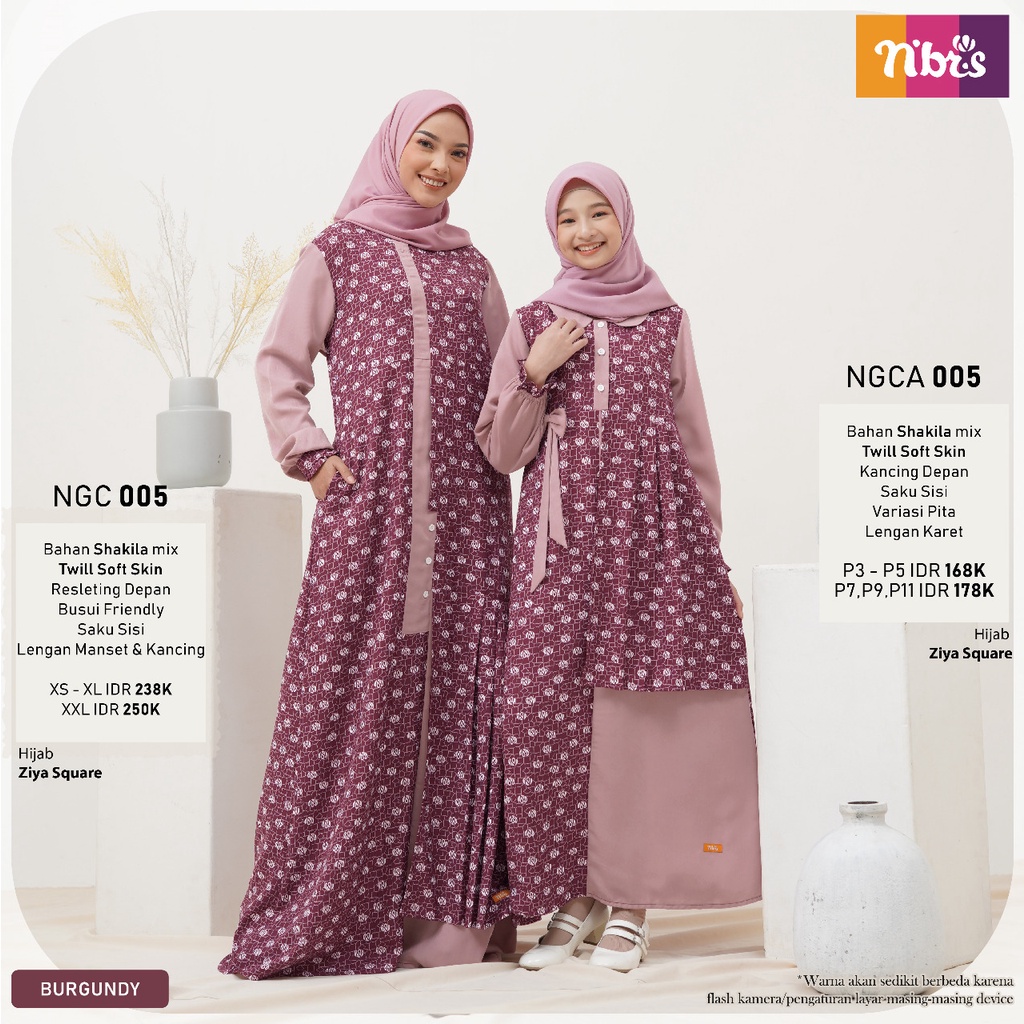 Baju Couple Ibu &amp; Anak By Nibras NGC 05 dan NGCA 05 Warna Baby Blue Material Bahan Shakila mix Twill Soft Skin Pakaian Muslim Wanita Terbaru Terlaris