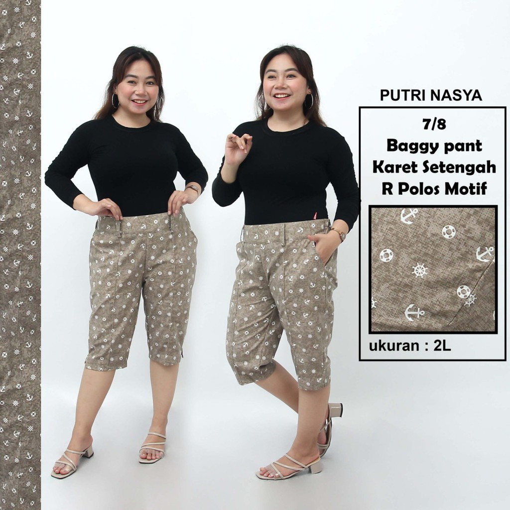 Celana 7/8 jumbo motif P Resleting karet/ baggypant jumbo / celanapendek 8L-6L-5L-4L-2L-XL-S fitto L