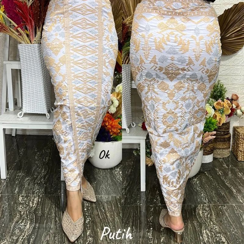 Promo kamen jadi katun bordir full strait motif songket warna putih