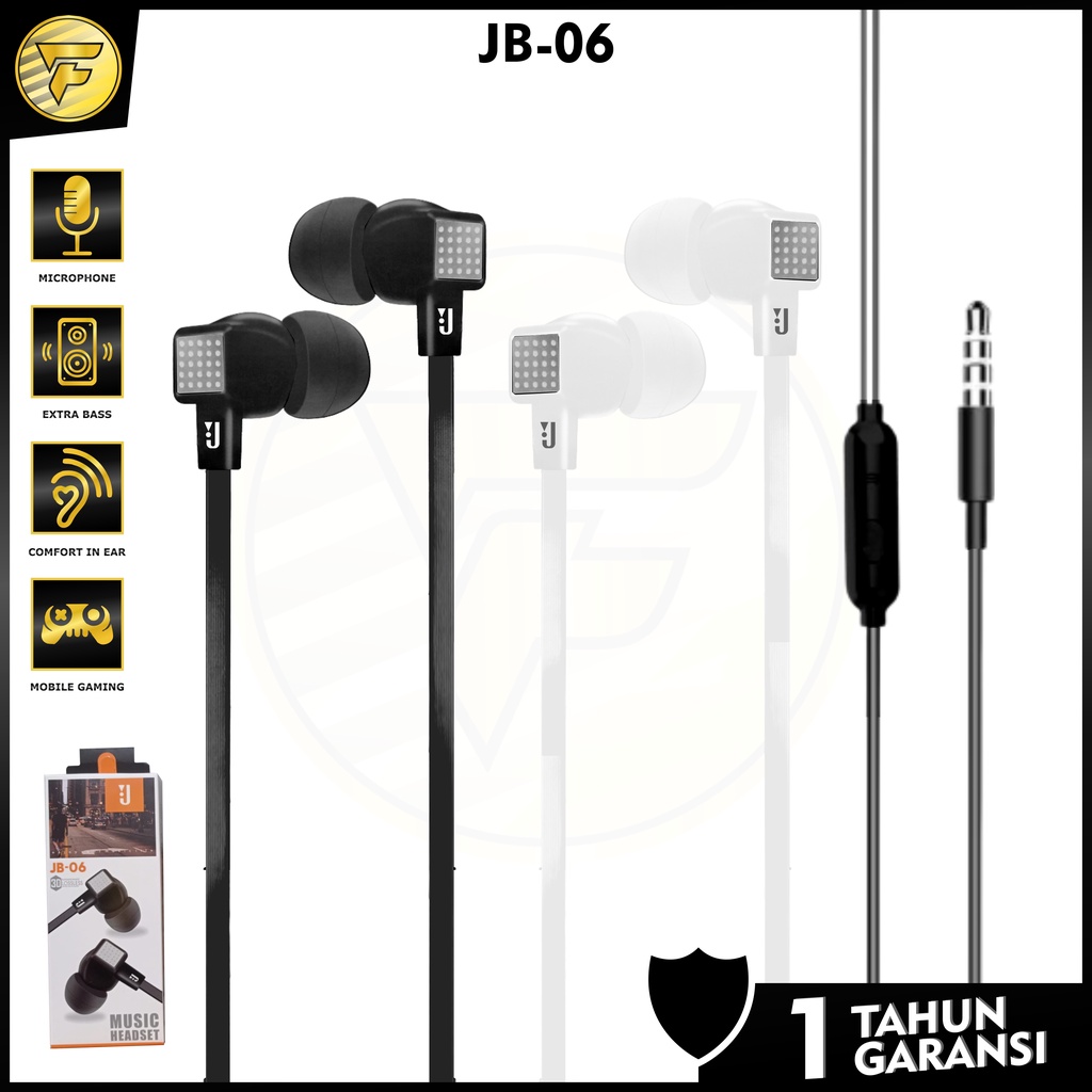 Earphone J06 stereo bass music telfon headset dengan mic