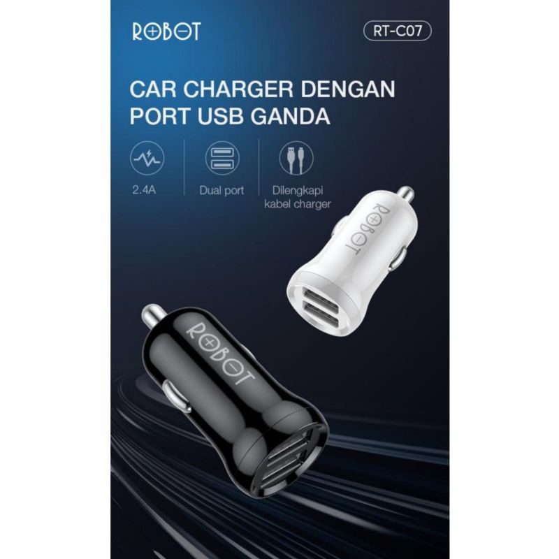 CAR CHARGER ROBOT RT C07 ORIGINAL CASAN MOBIL 2 PORT USB 2.4A