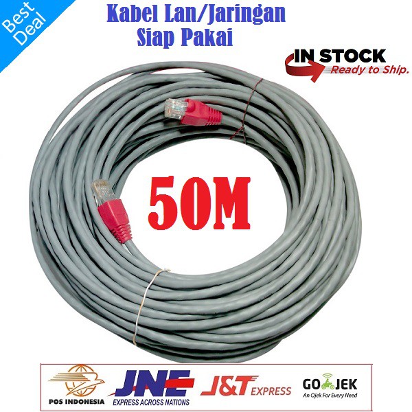 Kabel LAN 50M UTP CAT5e -Rj45 - Plugboot Grey Siap Pakai 50 Meter