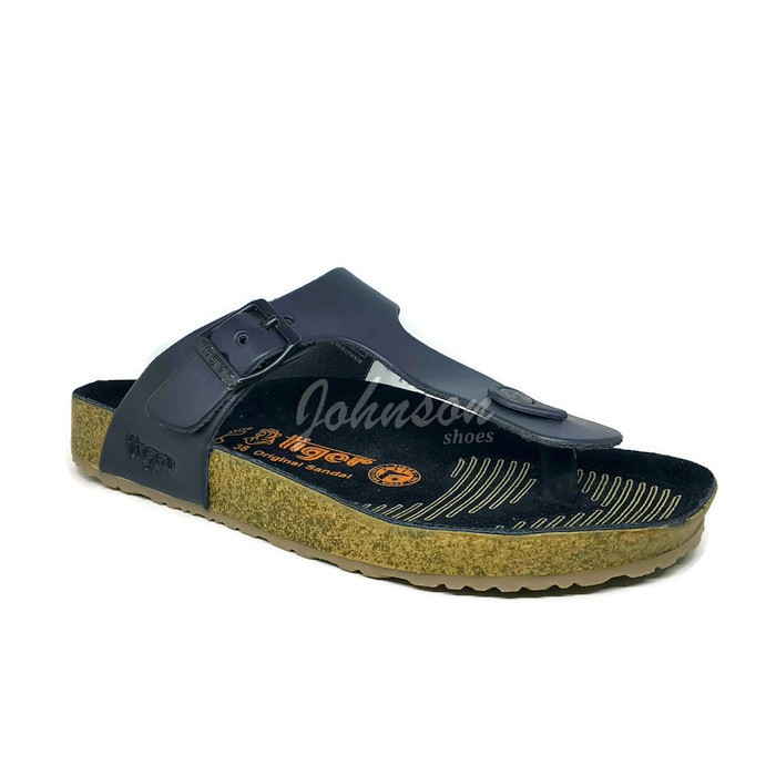 [ Johnson Shoes ] Sendal / Sandal Footbed Jepit Kulit Pria TIGER - FLORIDA 10 Black 100% ORIGINAL