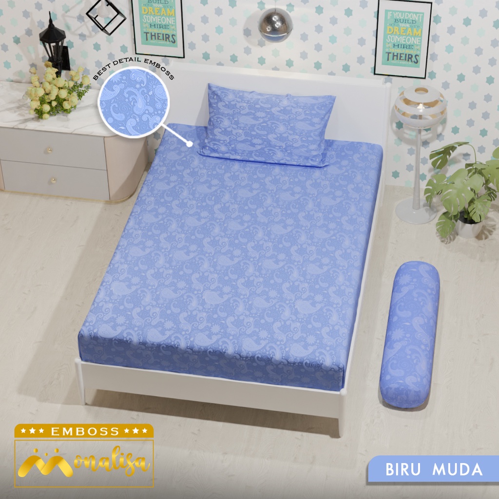 Monalisa Emboss BedCover SET Sprei Uk 100/120 - Biru Muda