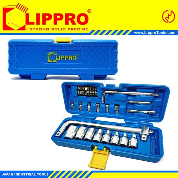 LIPPRO 3338MB KUNCI SHOCK SET 28 PCS 6PT BOX PLASTIK 1/2 &amp; 1/4 DR SOCKET