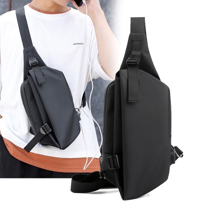 Tas Selempang Pria Anti Air Original Import Bahan Nylon Coated Premium - Hitam